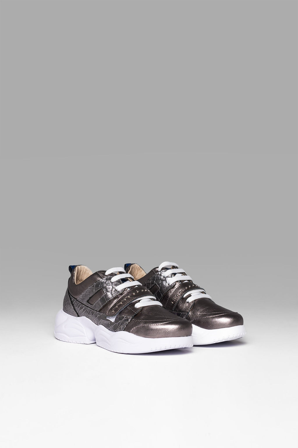 Sneakers Gem Strap Peltre Silver Metalized Reptile Studs