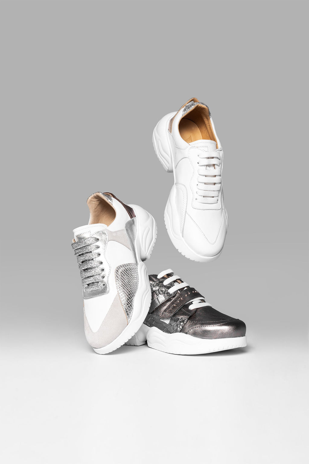 Sneakers Gem Strap Peltre Silver Metalized Reptile Studs